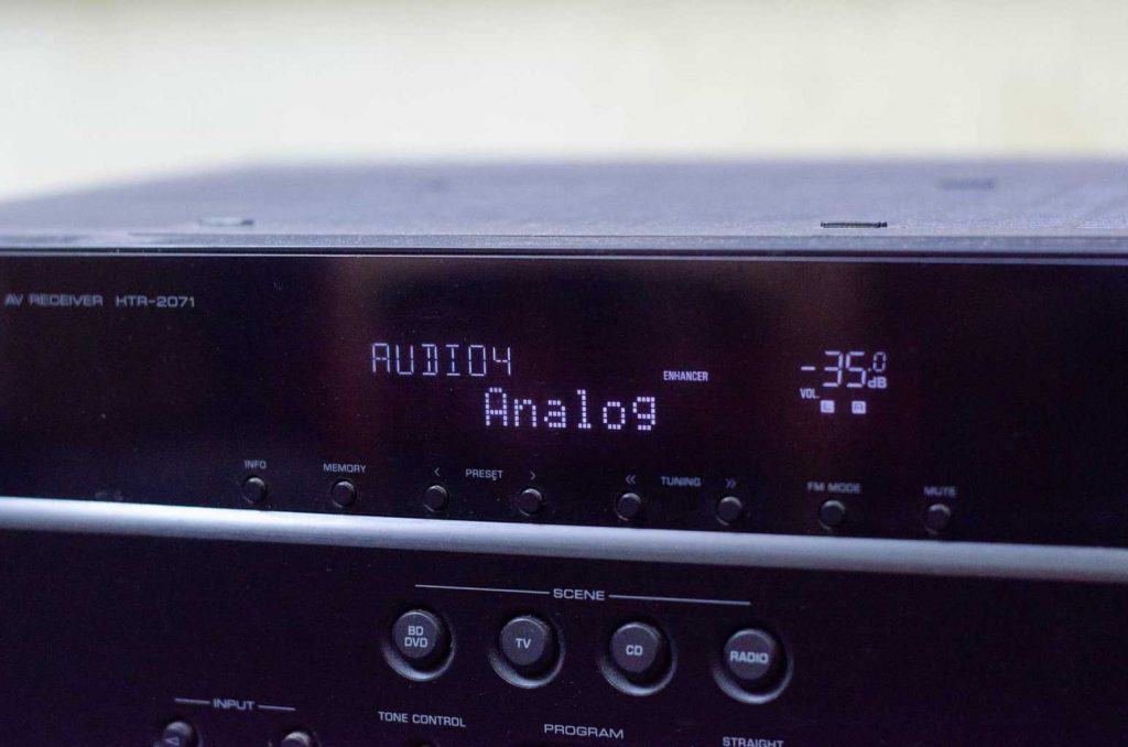 A picture of an AV receiver showing Analog input