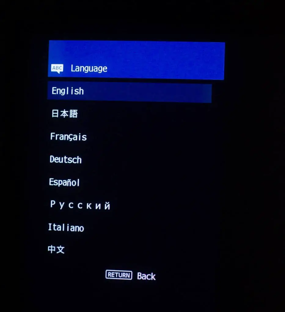 Language menu